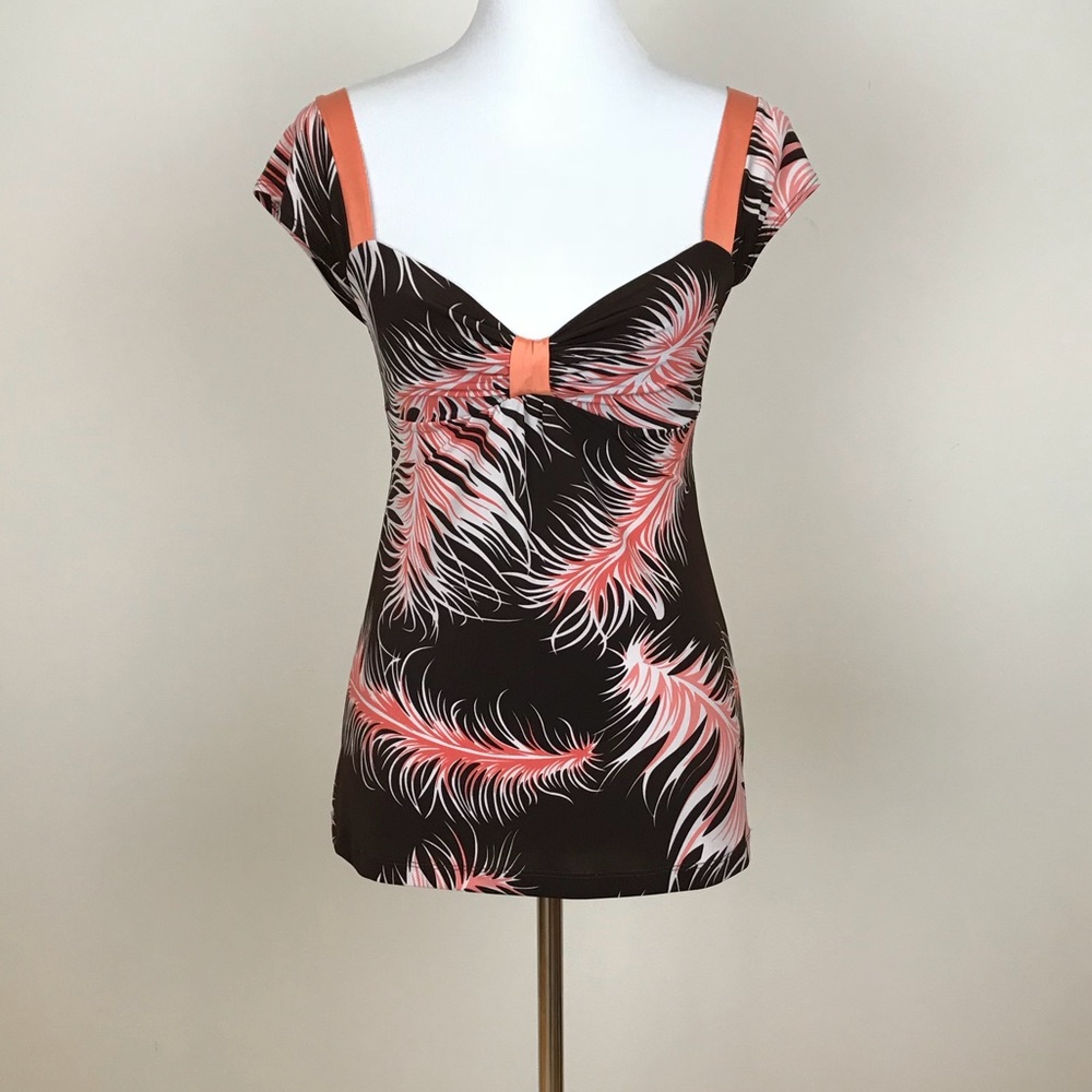 Small Brown & Coral Print Blouse